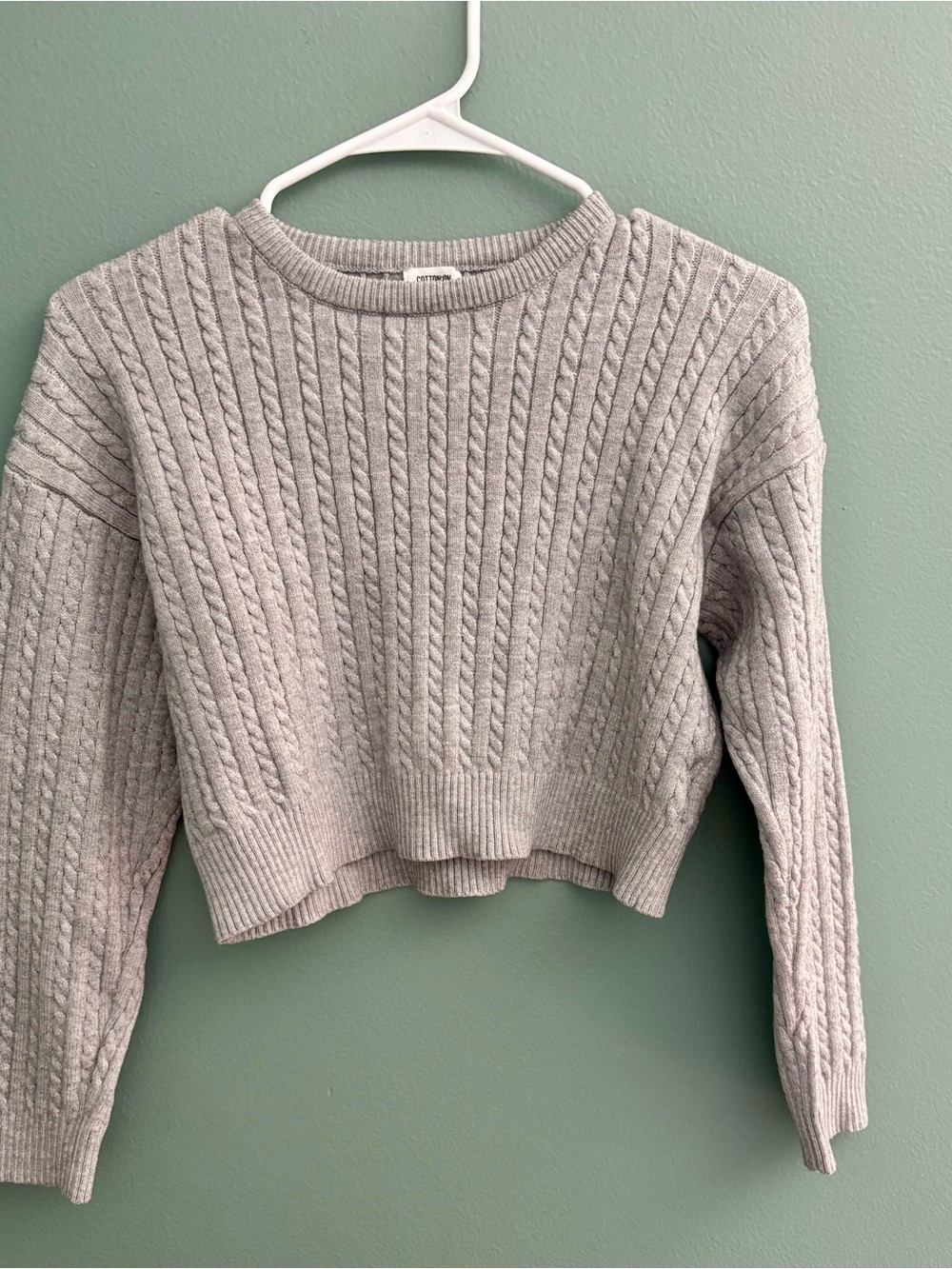 Cotton On Light Gray Cable Knit Cropped Sweater